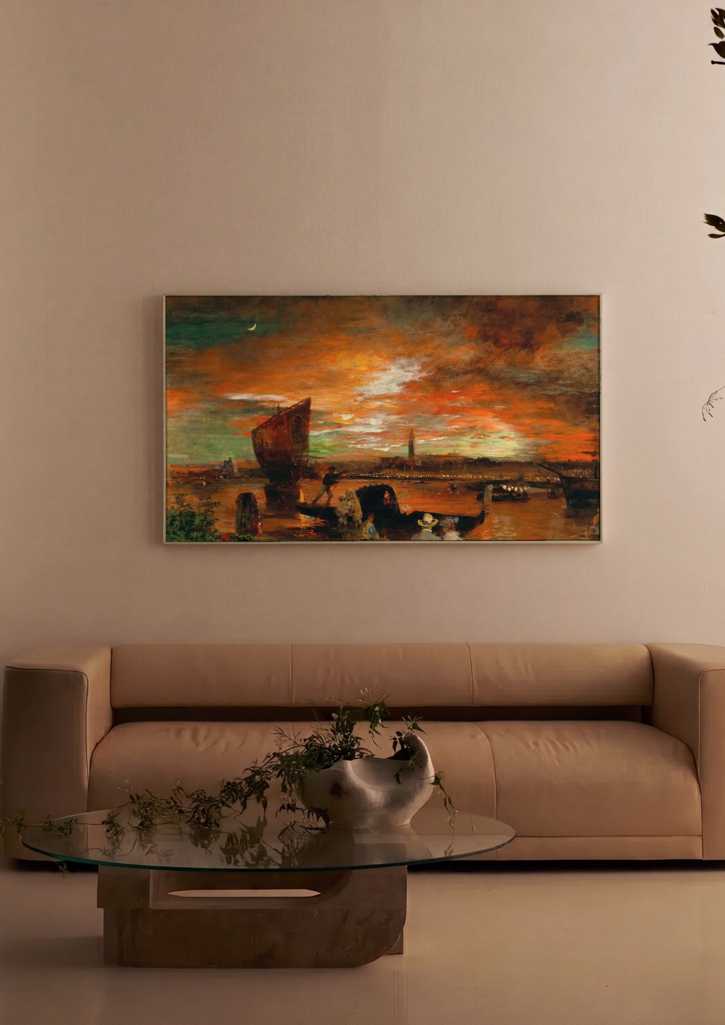 Quadro Decorativo Pôr do Sol em Veneza - Oswald Achenbach em ambiente decorado