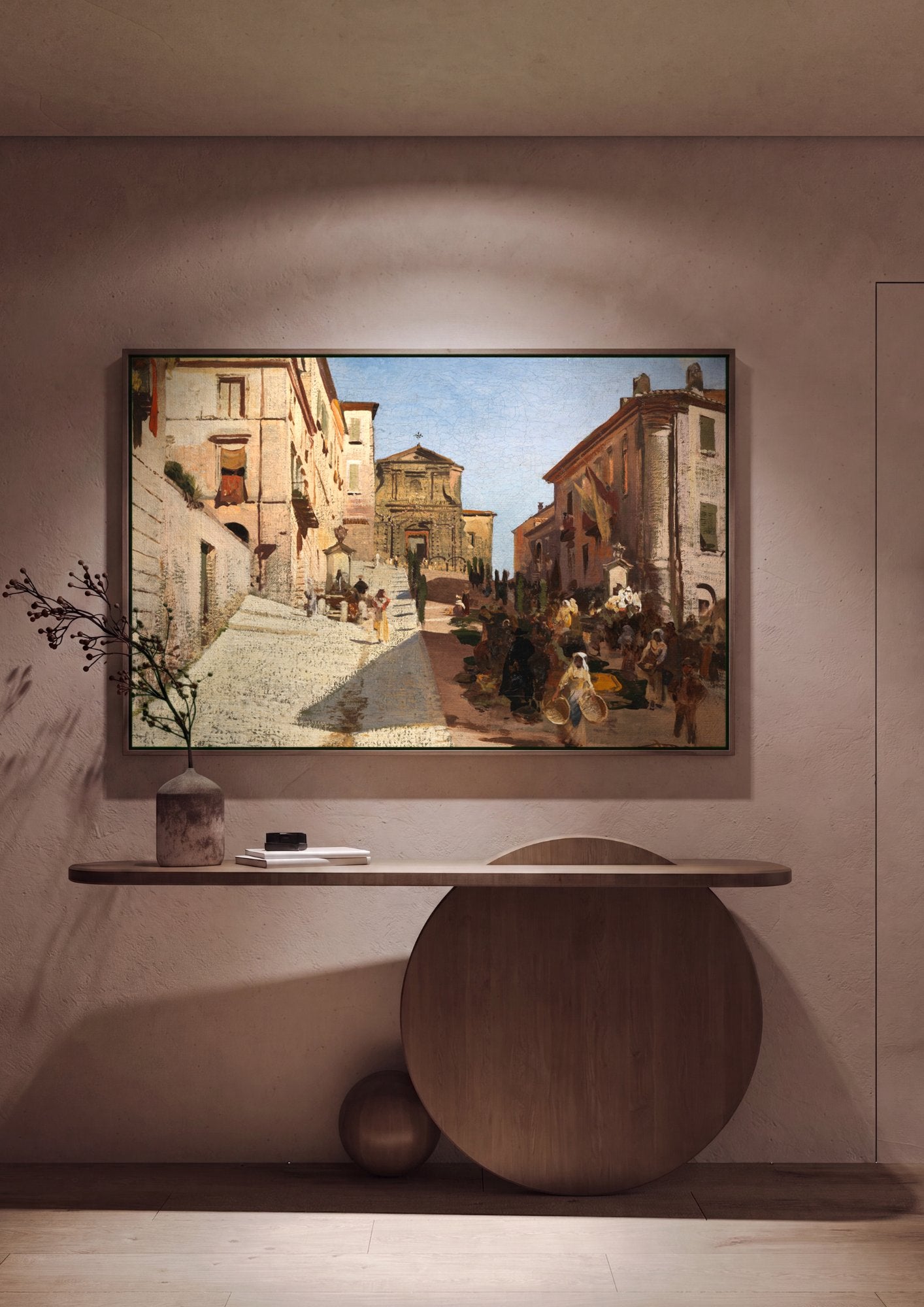 Quadro Decorativo Cena de Rua Italiana - Oswald Achenbach em ambiente decorado