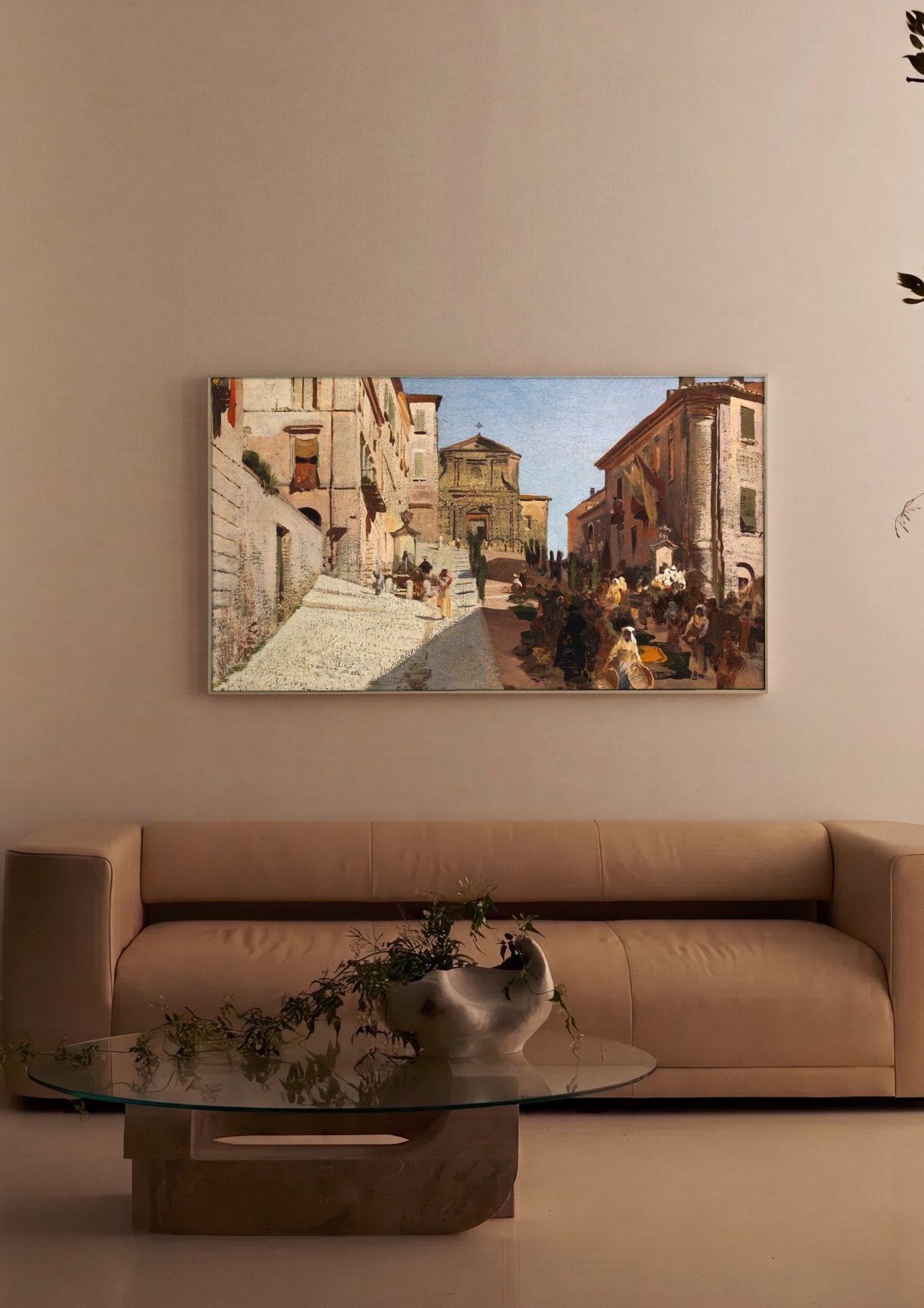 Quadro Decorativo Cena de Rua Italiana - Oswald Achenbach em ambiente decorado