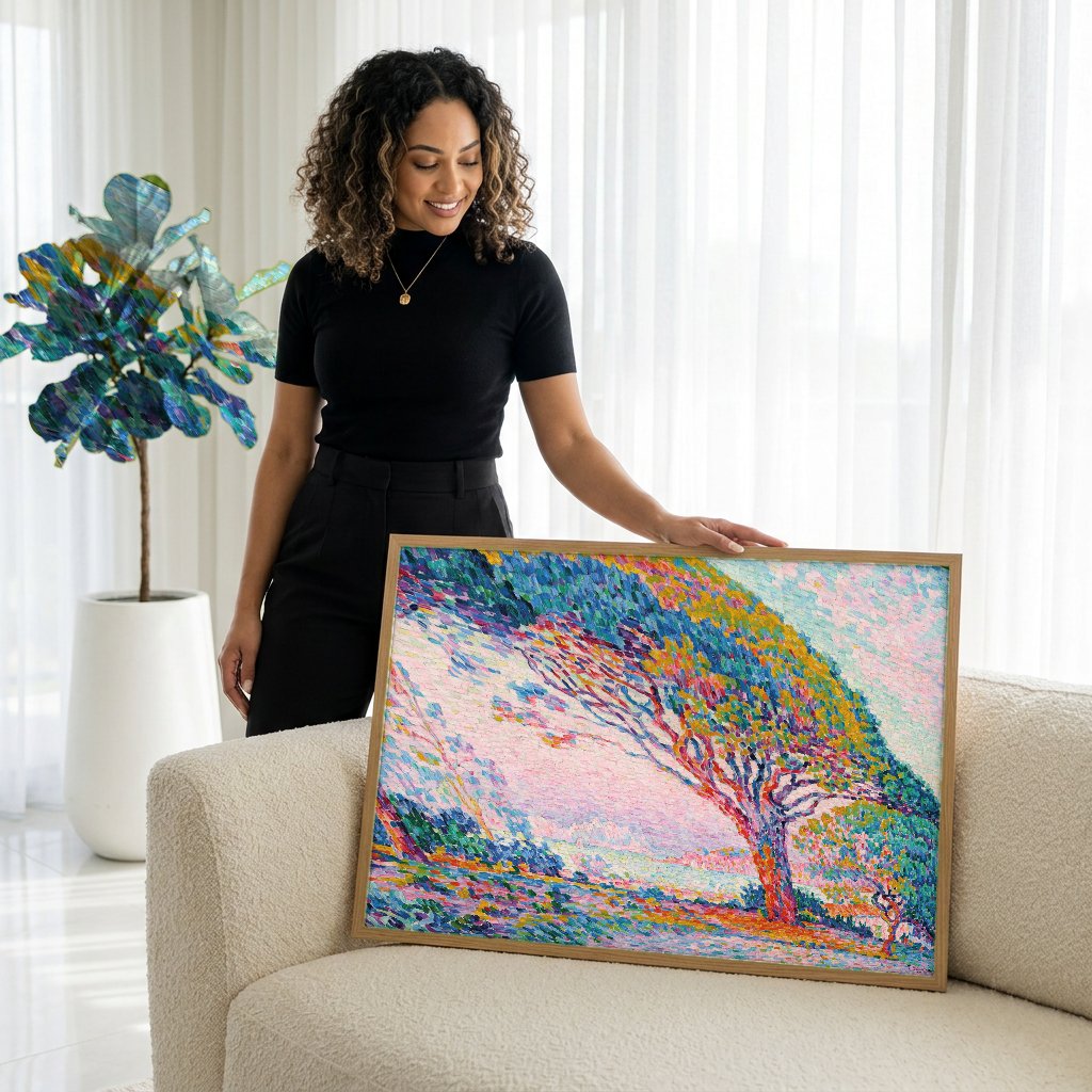 Quadro Decorativo Paisagem Pontilhista - Paul Signac com modelo em ambiente