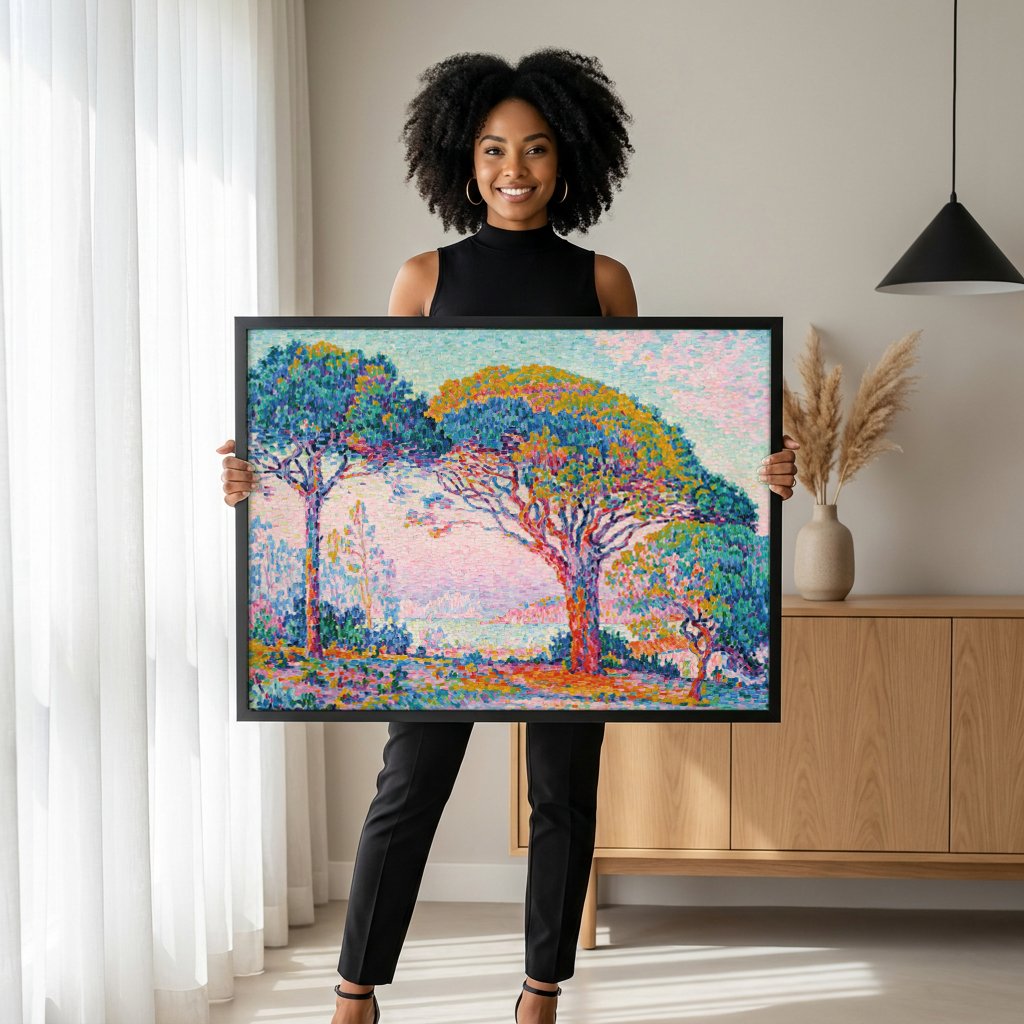Quadro Decorativo Paisagem Pontilhista - Paul Signac com modelo em ambiente