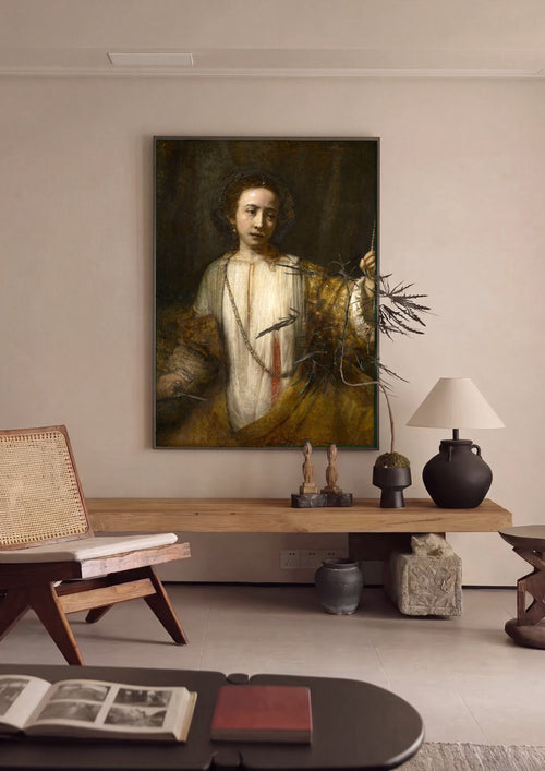 Quadro Decorativo 'Artemísia' ou 'Minerva' - Rembrandt em ambiente decorado