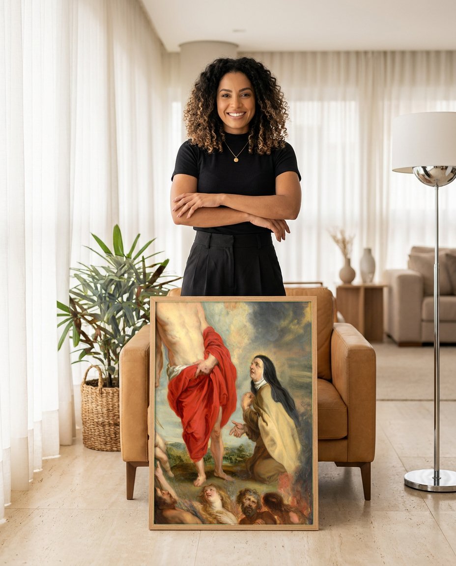 Quadro Decorativo Jesus e Santa Teresa - Rubens com modelo em ambiente
