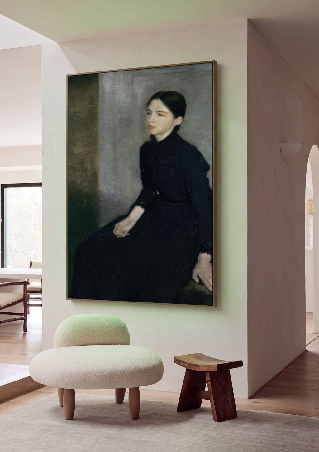 Quadro Decorativo 'Jovem Mulher Sentada' - Vilhelm Hammershøi em ambiente decorado