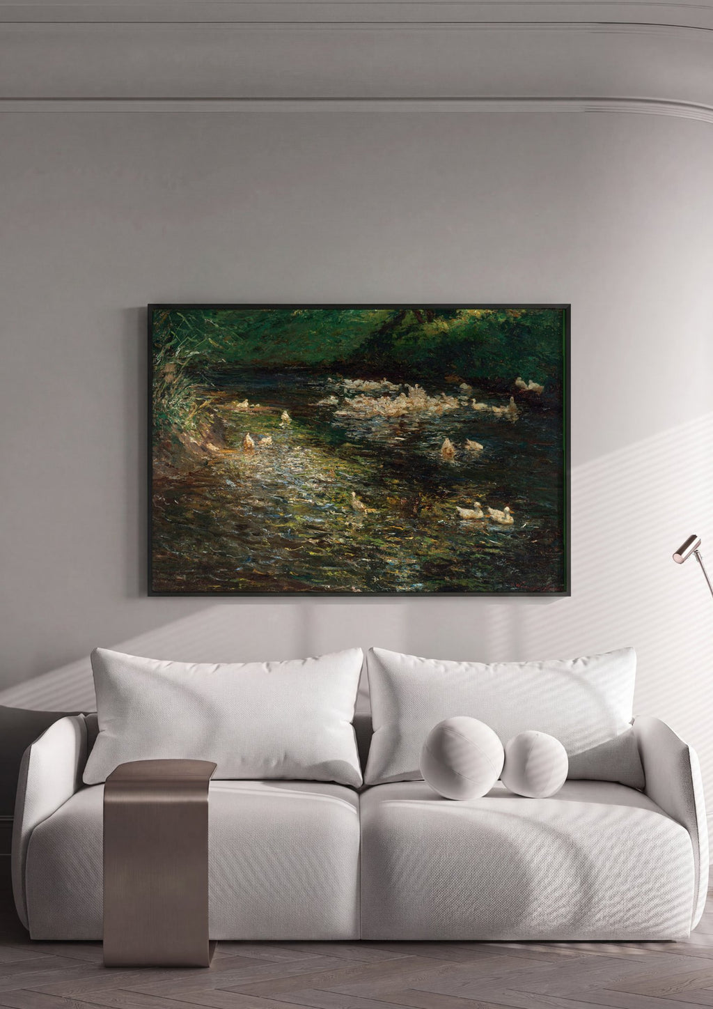 Quadro Decorativo Patos no Riacho - Olga Wisinger-Florian em ambiente decorado