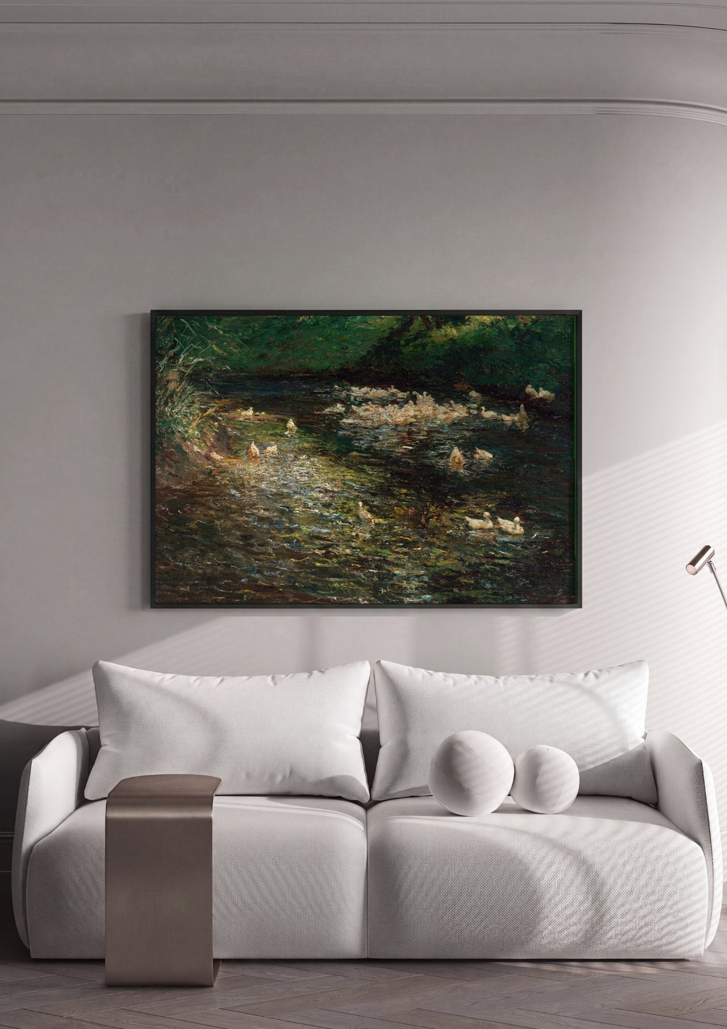 Quadro Decorativo Patos no Riacho - Olga Wisinger-Florian em ambiente decorado