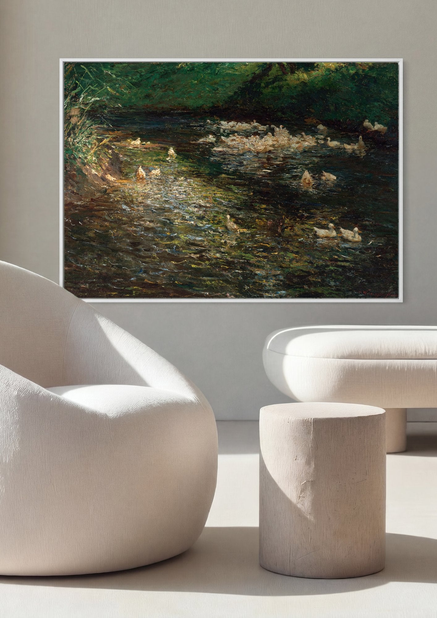 Quadro Decorativo Patos no Riacho - Olga Wisinger-Florian em ambiente decorado