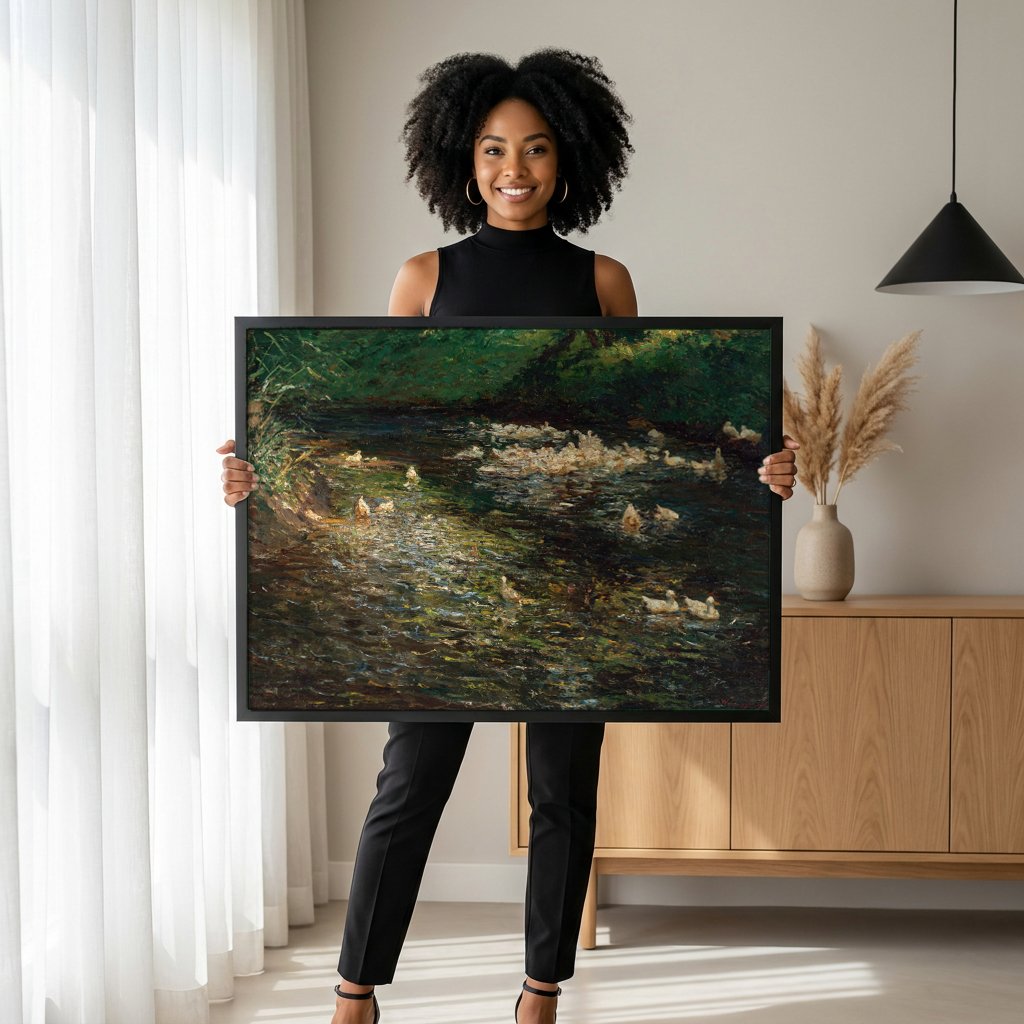 Quadro Decorativo Patos no Riacho - Olga Wisinger-Florian com modelo em ambiente