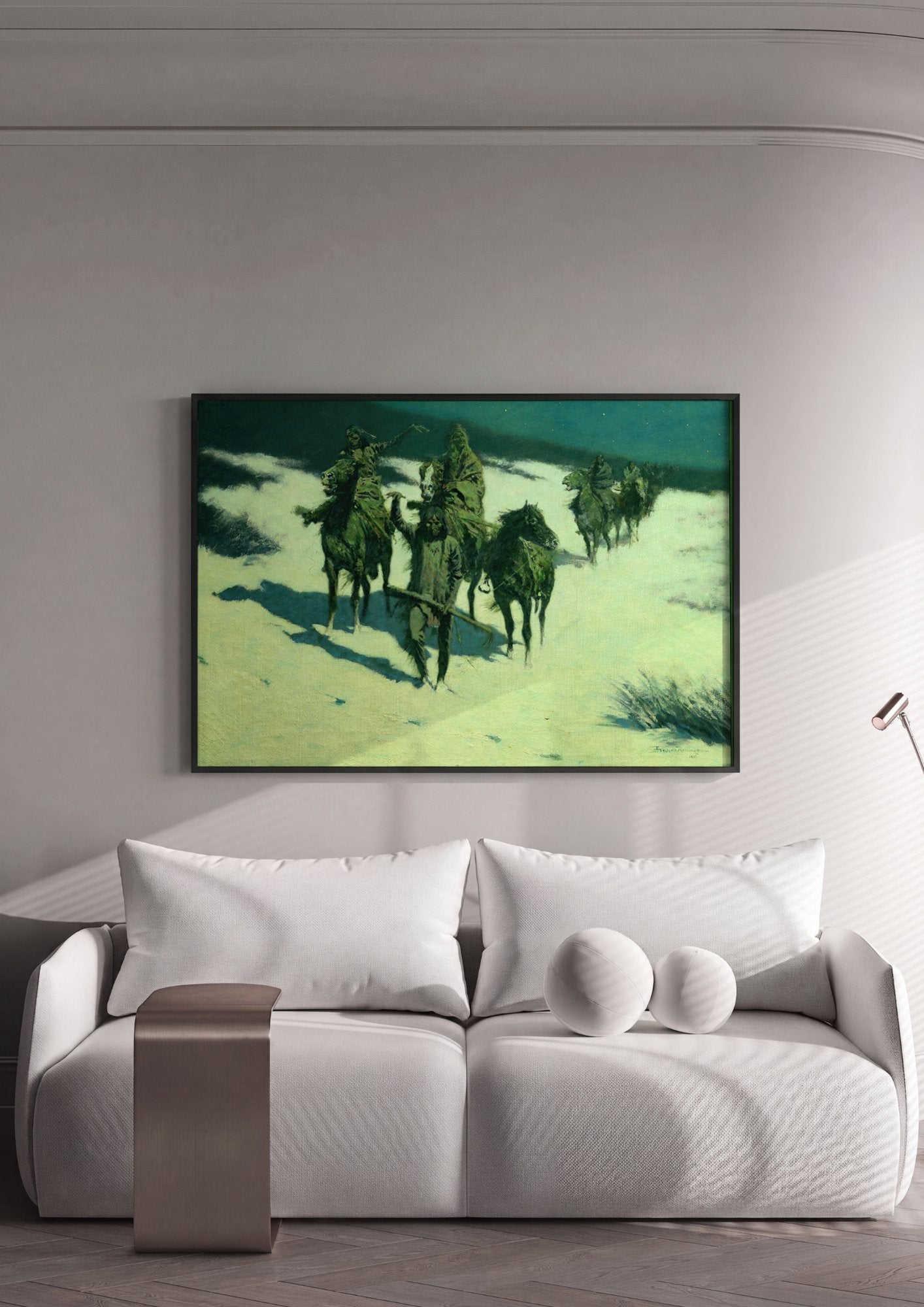Quadro Decorativo 'Mounted Indians on a Winter Trail' - Frederic Remington em ambiente decorado
