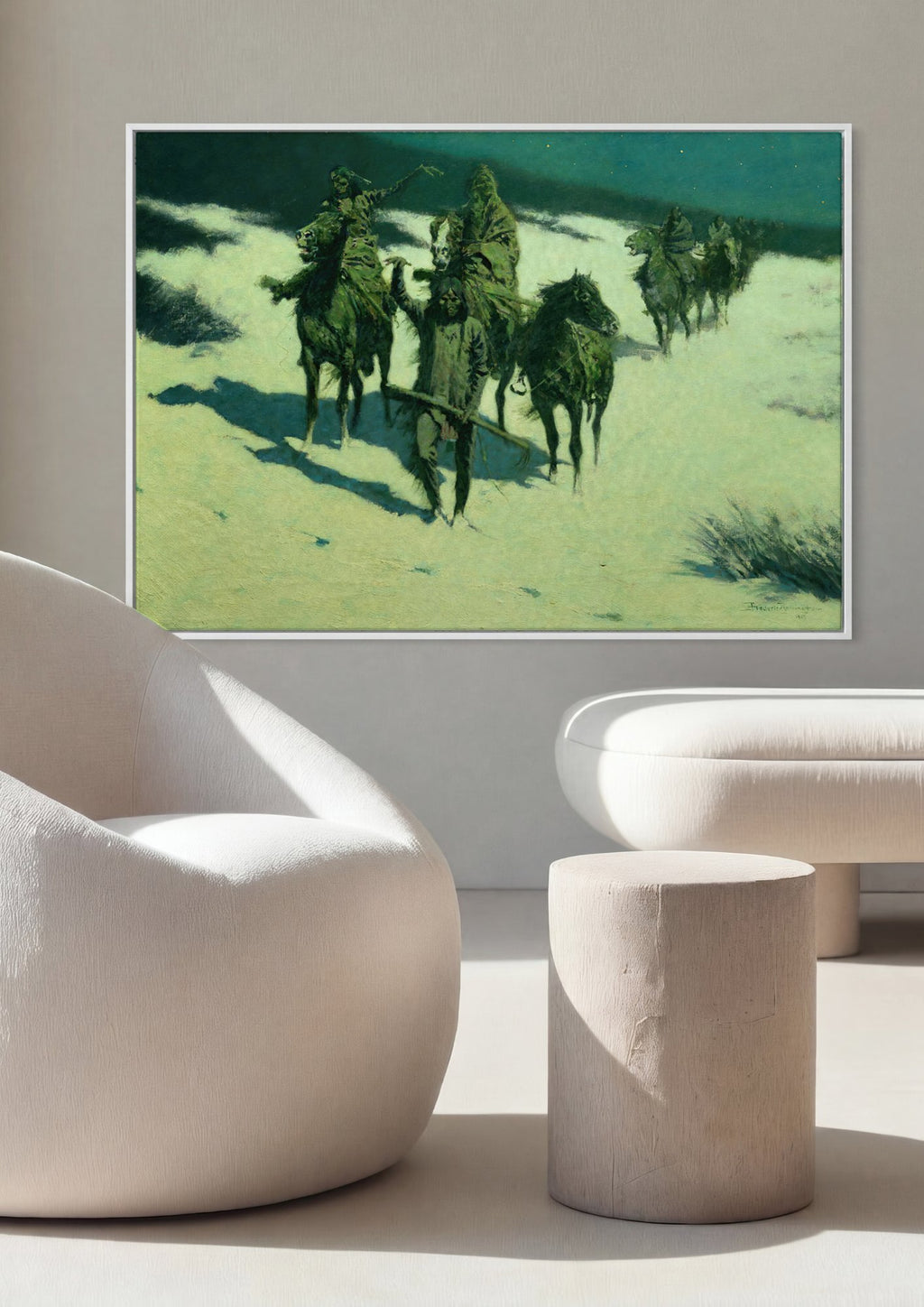 Quadro Decorativo 'Mounted Indians on a Winter Trail' - Frederic Remington em ambiente decorado
