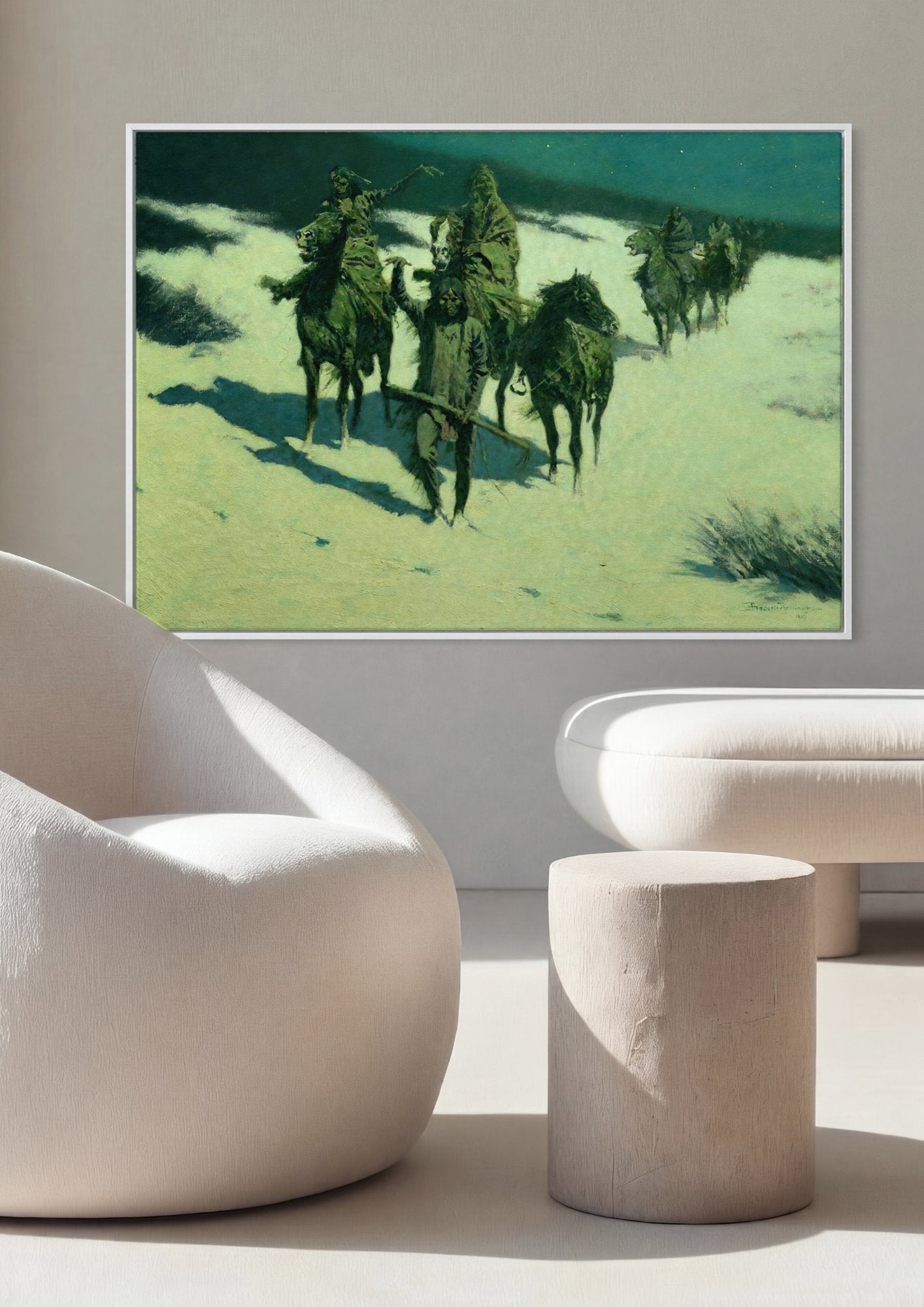Quadro Decorativo 'Mounted Indians on a Winter Trail' - Frederic Remington em ambiente decorado