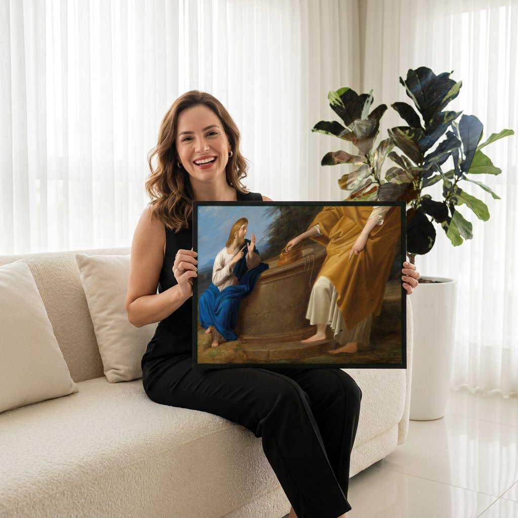 Quadro Decorativo Jesus e a Samaritana - Waldmüller com modelo em ambiente