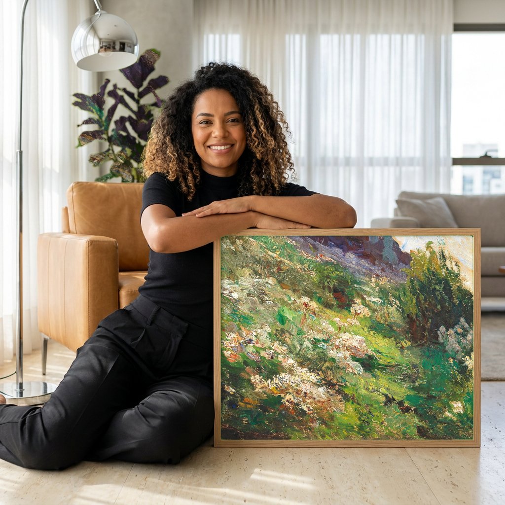Quadro Decorativo Campo de Flores - Olga Wisinger-Florian com modelo em ambiente