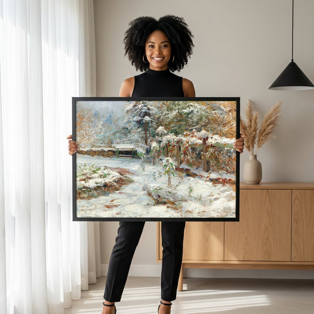 Quadro Decorativo Inverno na Neve - Olga Wisinger-Florian com modelo em ambiente