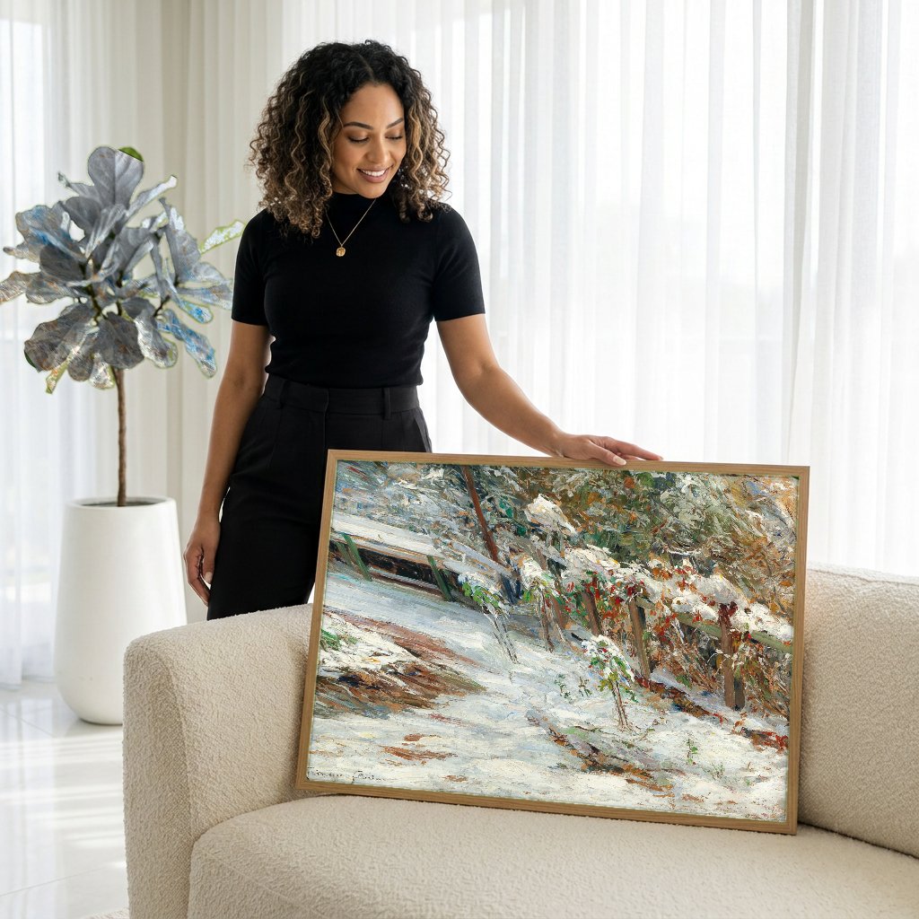Quadro Decorativo Inverno na Neve - Olga Wisinger-Florian com modelo em ambiente