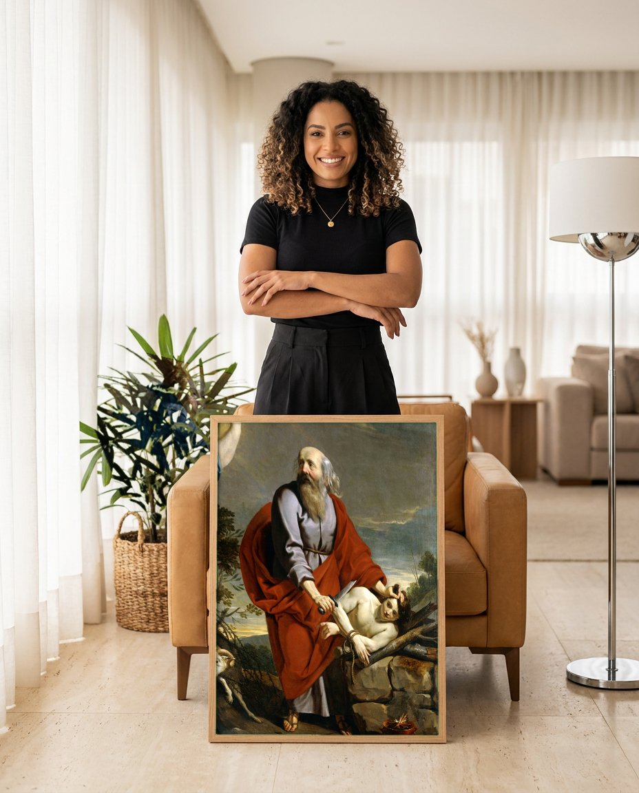 Quadro Decorativo O Sacrifício de Isaac - Philippe de Champaigne com modelo em ambiente