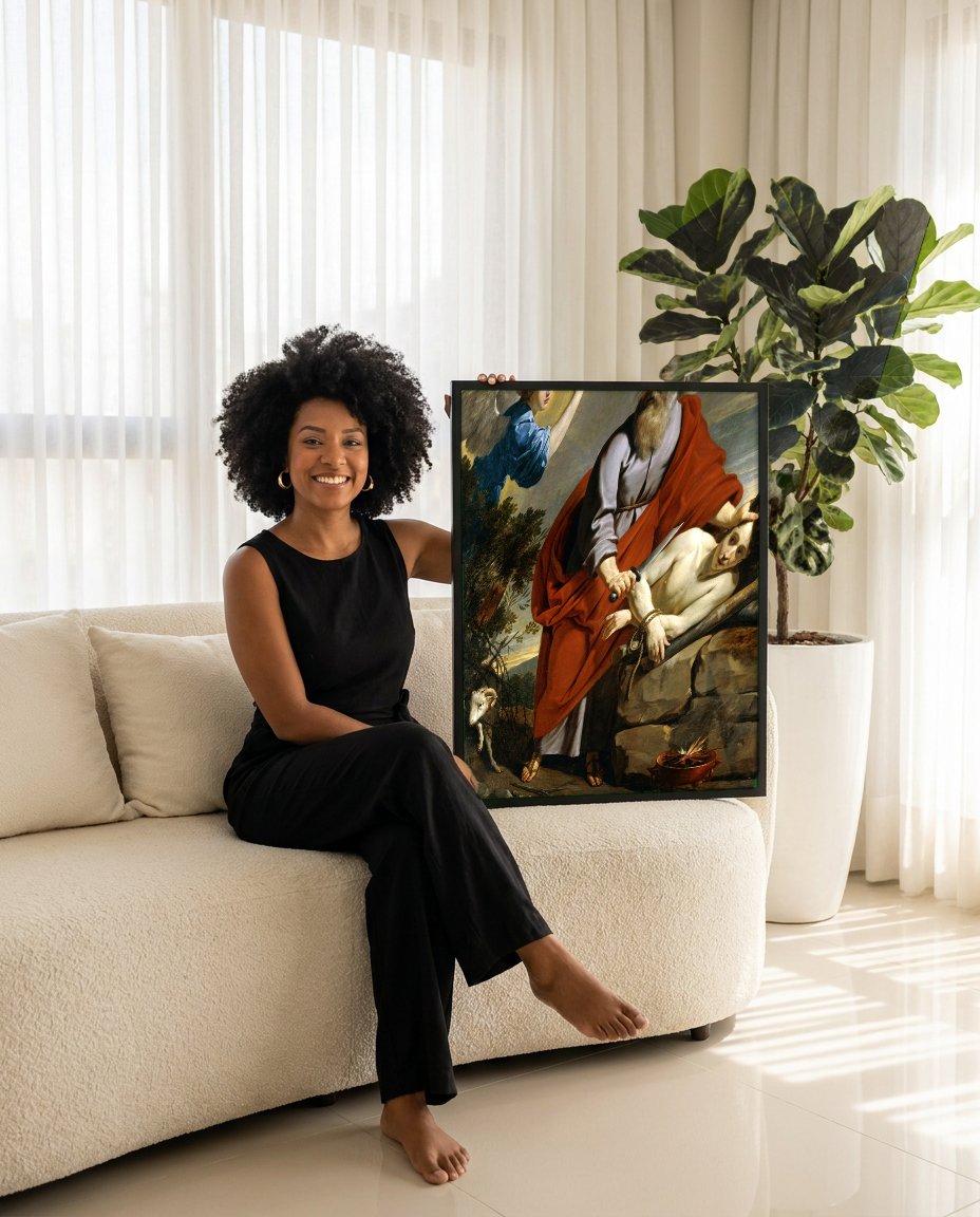 Quadro Decorativo O Sacrifício de Isaac - Philippe de Champaigne com modelo em ambiente