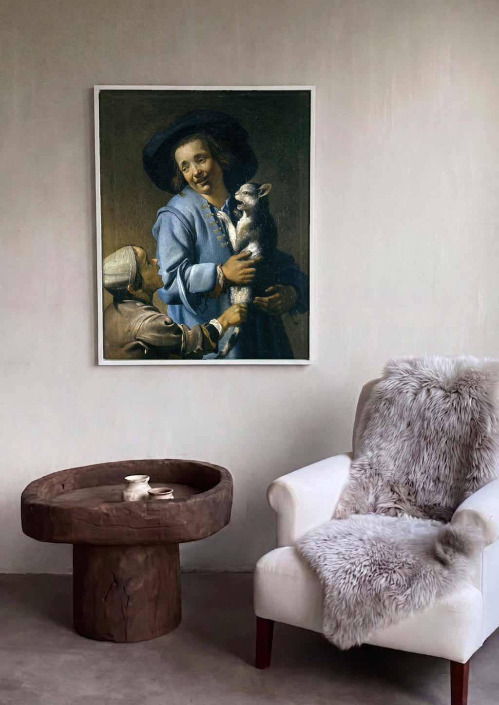 Quadro Decorativo A Oferta do Cabrito - Abraham Bloemaert em ambiente decorado