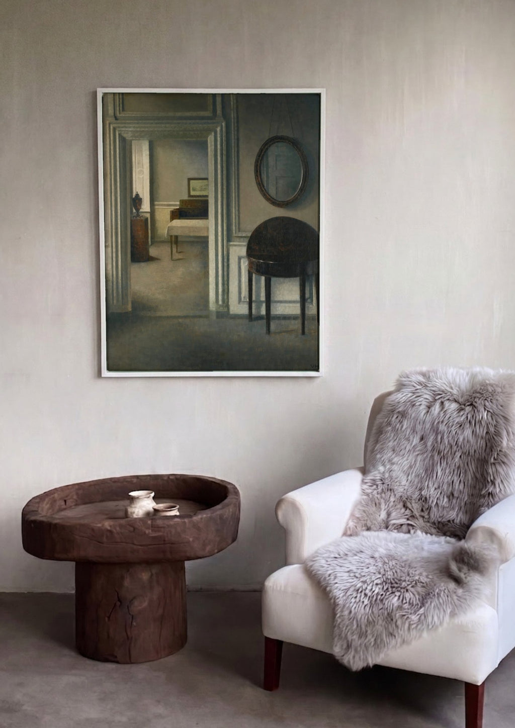 Quadro Decorativo Interior com Porta Aberta - Vilhelm Hammershøi em ambiente decorado