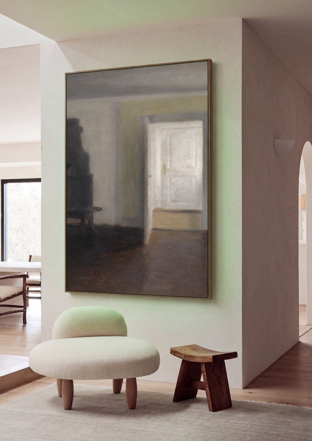 Quadro Decorativo Interior com Porta Aberta - Vilhelm Hammershøi em ambiente decorado
