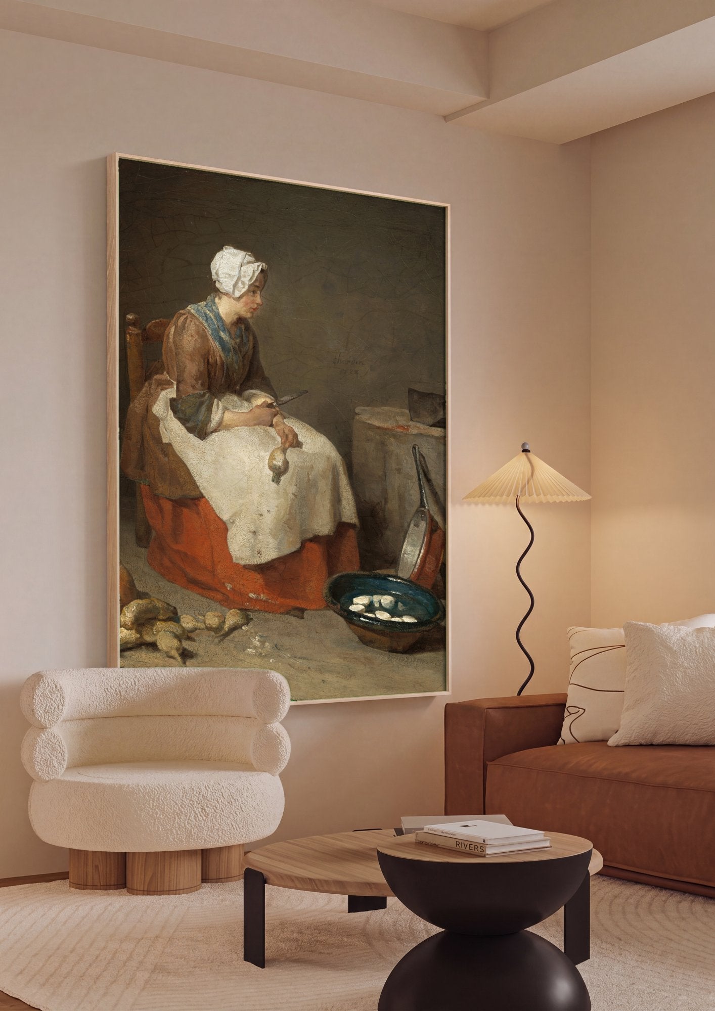 Quadro Decorativo A Descascadora de Nabo - Jean Siméon Chardin em ambiente decorado
