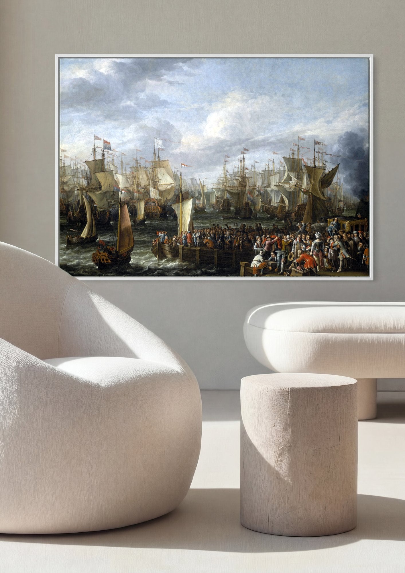 Quadro Decorativo A Partida da Frota – Abraham Storck em ambiente decorado