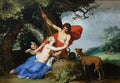 Pintura a óleo de Céfalo e Procris, figuras mitológicas em uma floresta com Cupido e cães de caça, de Abraham Bloemaert