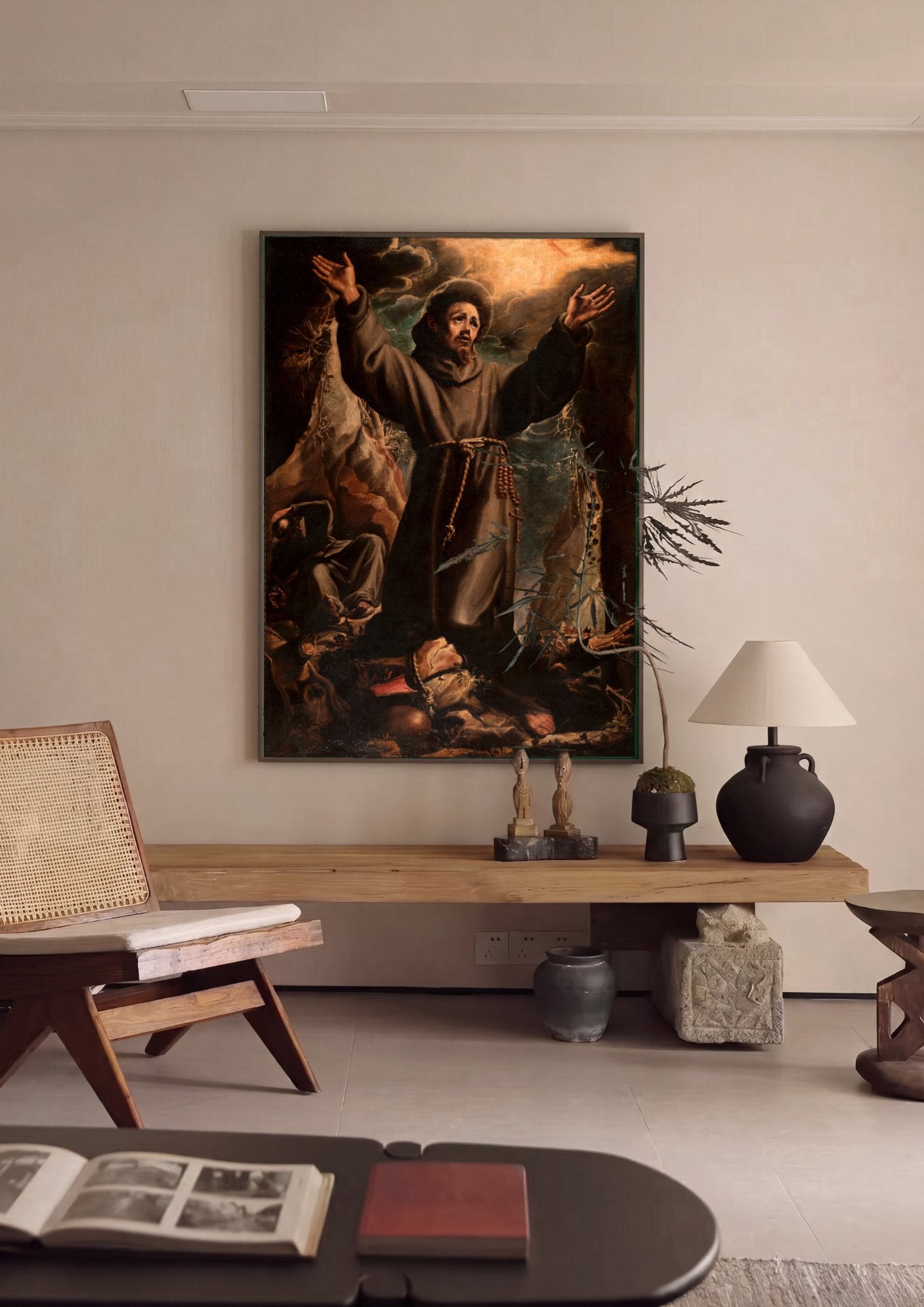 Quadro Decorativo São Francisco em Oração - Orazio Borgianni em ambiente decorado