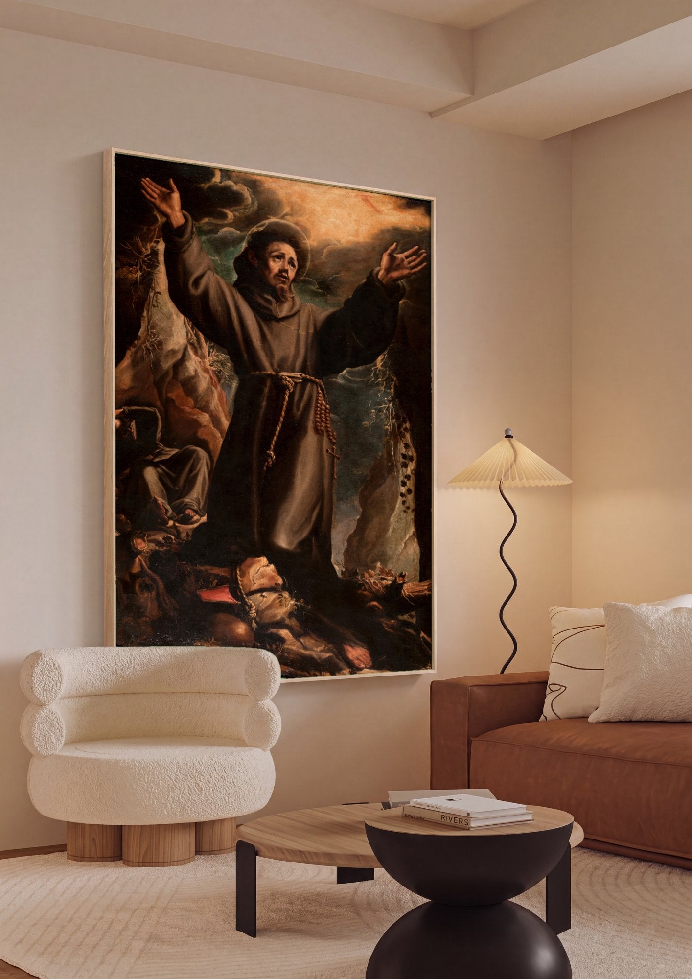 Quadro Decorativo São Francisco em Oração - Orazio Borgianni em ambiente decorado