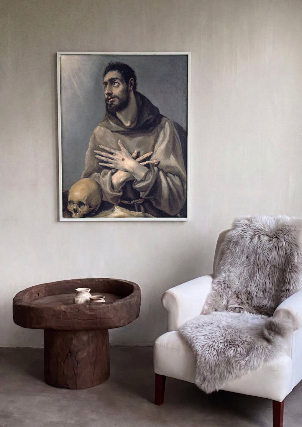 Quadro Decorativo São Francisco em Oração – El Greco em ambiente decorado