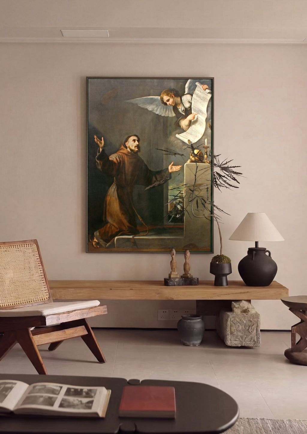 Quadro Decorativo São Francisco em Oração - Jusepe de Ribera em ambiente decorado