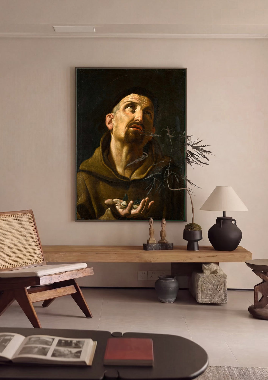 Quadro Decorativo São Francisco em Oração - Guido Reni em ambiente decorado