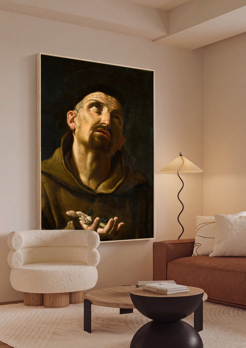 Quadro Decorativo São Francisco em Oração - Guido Reni em ambiente decorado