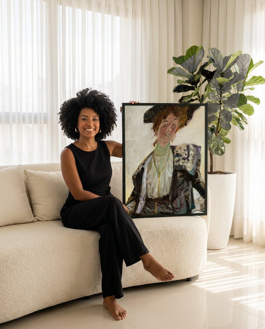 Quadro Decorativo Retrato de Mulher - Jacek Malczewski com modelo em ambiente
