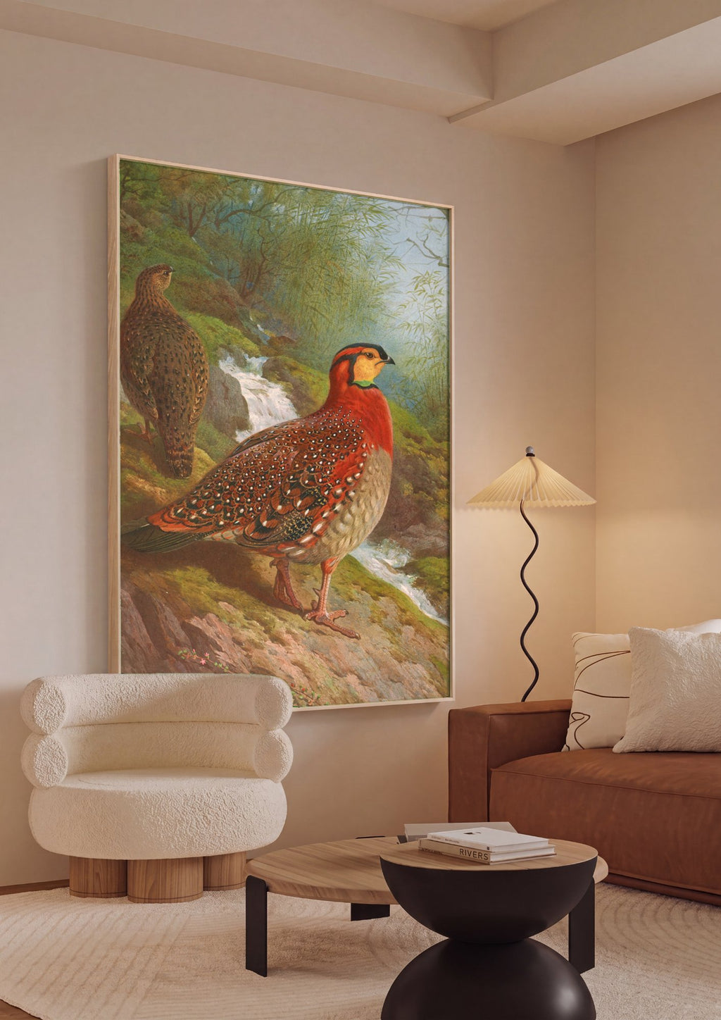 Quadro Decorativo Aves Exóticas em Riacho - Archibald Thorburn em ambiente decorado