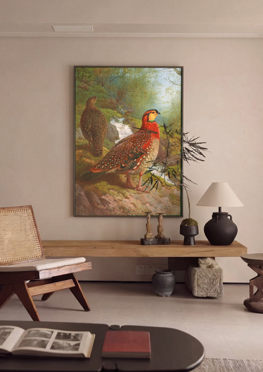 Quadro Decorativo Aves Exóticas em Riacho - Archibald Thorburn em ambiente decorado