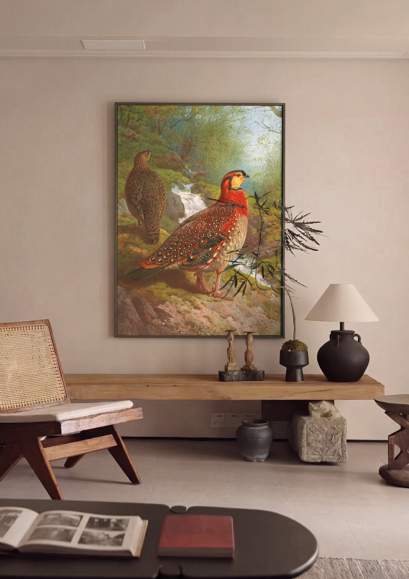 Quadro Decorativo Aves Exóticas em Riacho - Archibald Thorburn em ambiente decorado