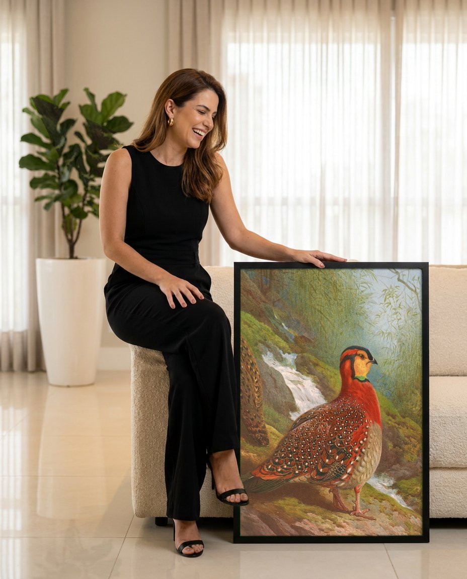 Quadro Decorativo Aves Exóticas em Riacho - Archibald Thorburn com modelo em ambiente
