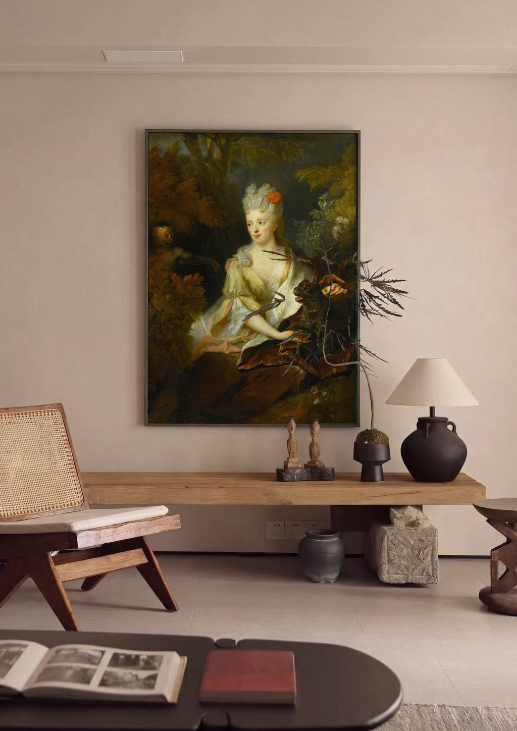 Quadro Decorativo Dama com Macaco e Cachorro - Largillière em ambiente decorado