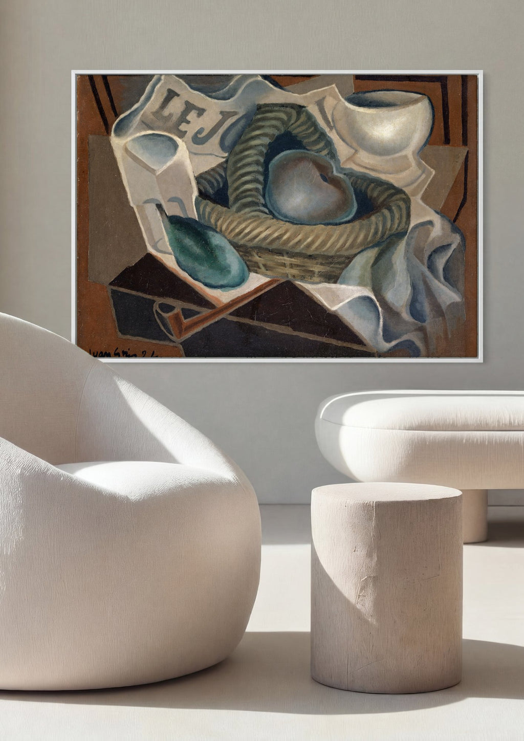 Quadro Decorativo Cesto de Frutas e Cachimbo - Juan Gris em ambiente decorado