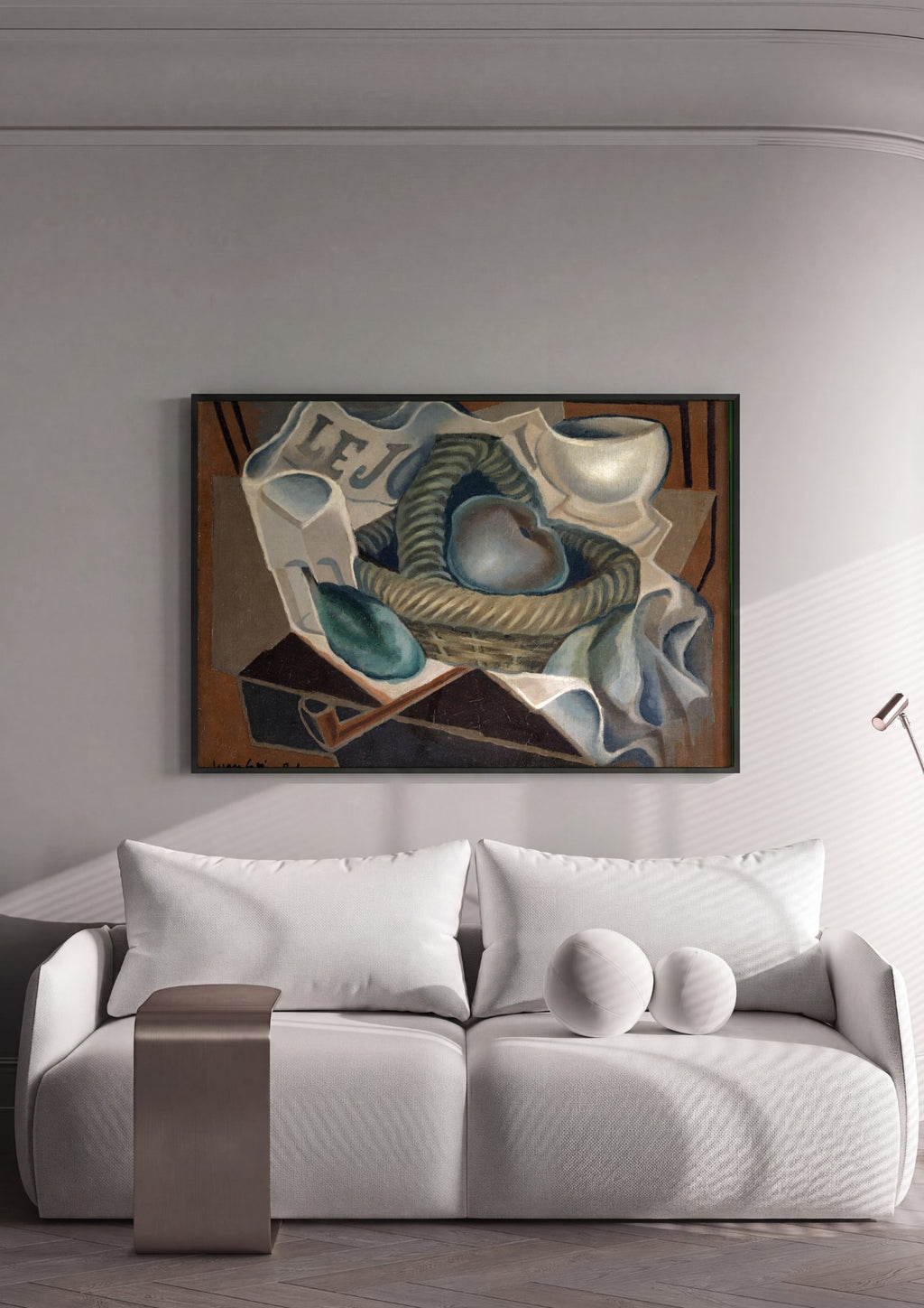 Quadro Decorativo Cesto de Frutas e Cachimbo - Juan Gris em ambiente decorado