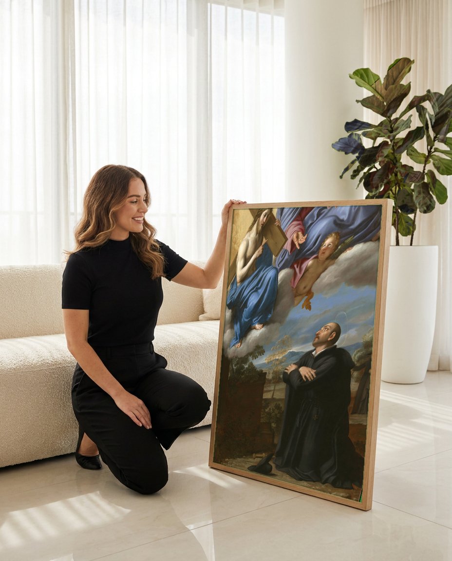 Quadro Decorativo A Visão de Santo Inácio de Loyola - Domenichino com modelo em ambiente