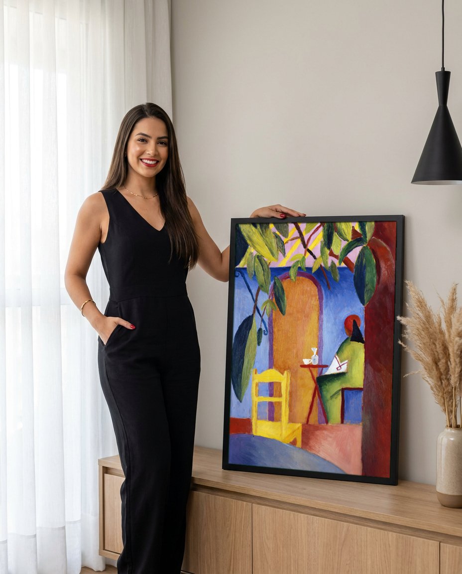 Quadro Decorativo Na Varanda - August Macke com modelo em ambiente