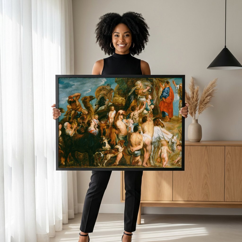 Quadro Decorativo A Fonte de Moises - Jacob Jordaens com modelo em ambiente
