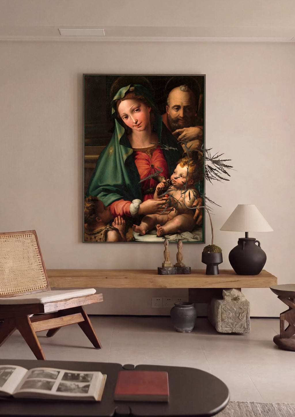 Quadro Decorativo A Sagrada Família – Jacopo Palma o Velho em ambiente decorado