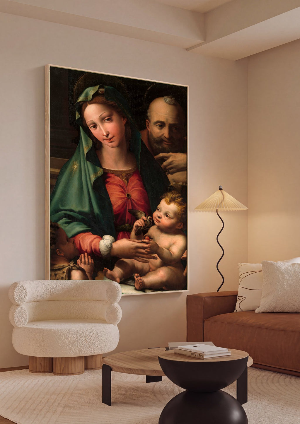Quadro Decorativo A Sagrada Família – Jacopo Palma o Velho em ambiente decorado