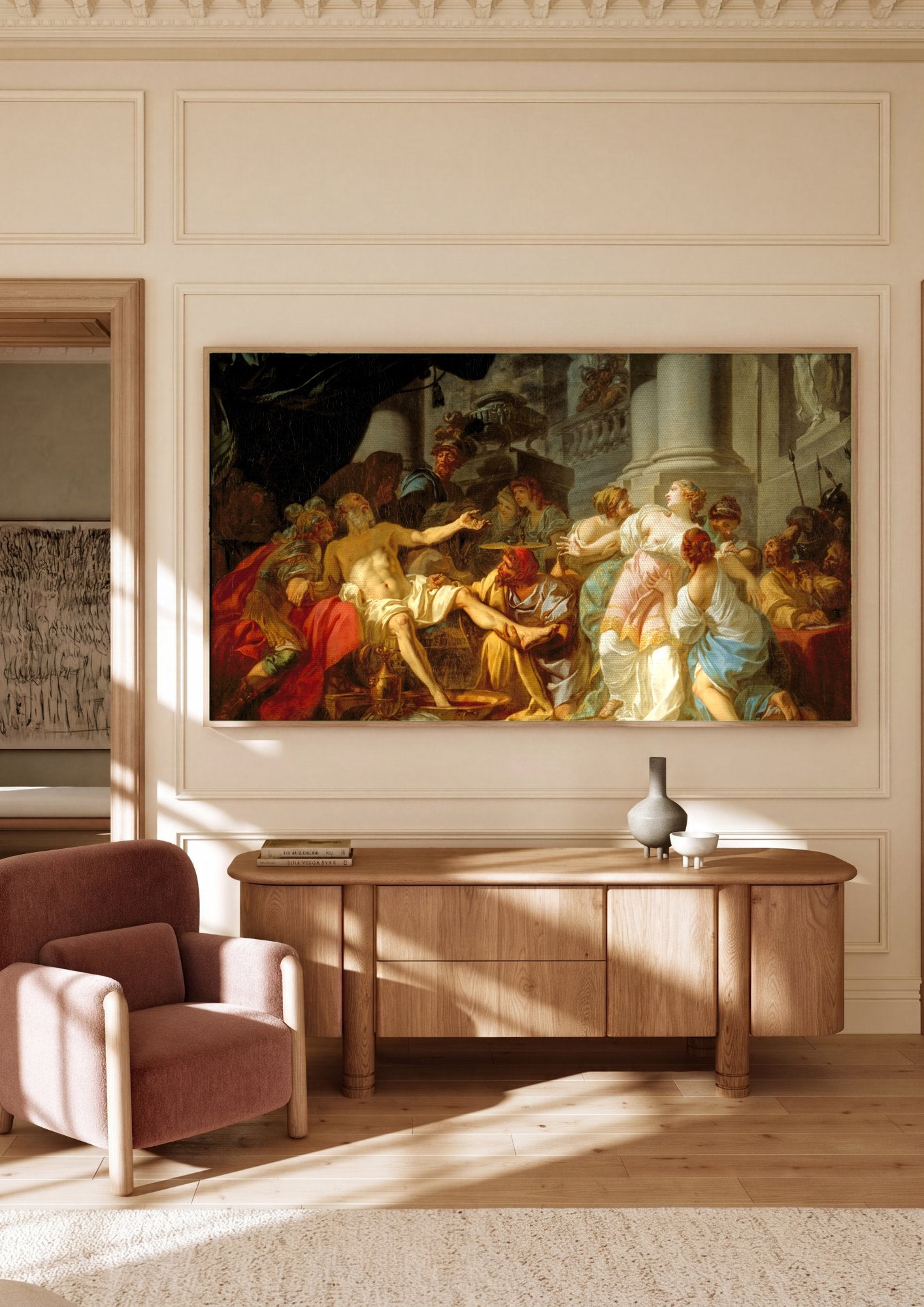 Quadro Decorativo A Morte de Sêneca - Jacques-Louis David em ambiente decorado