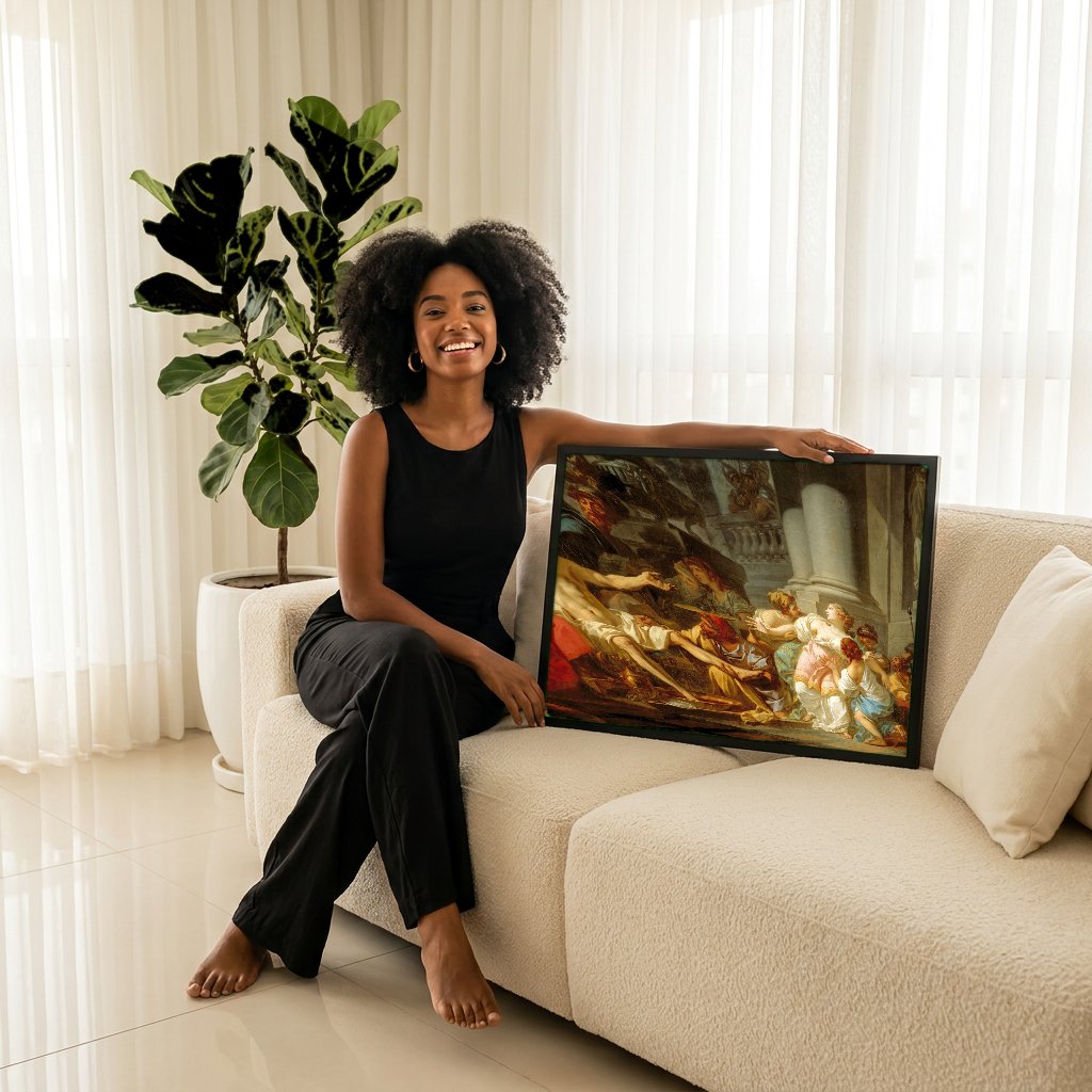 Quadro Decorativo A Morte de Sêneca - Jacques-Louis David com modelo em ambiente