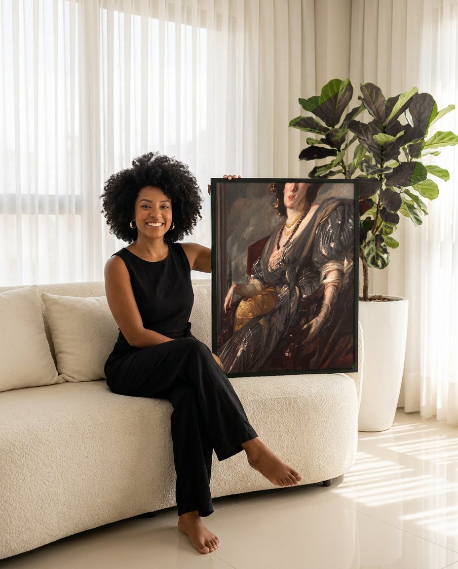 Quadro Decorativo Retrato de Mulher - Jacques Émile Blanche com modelo em ambiente