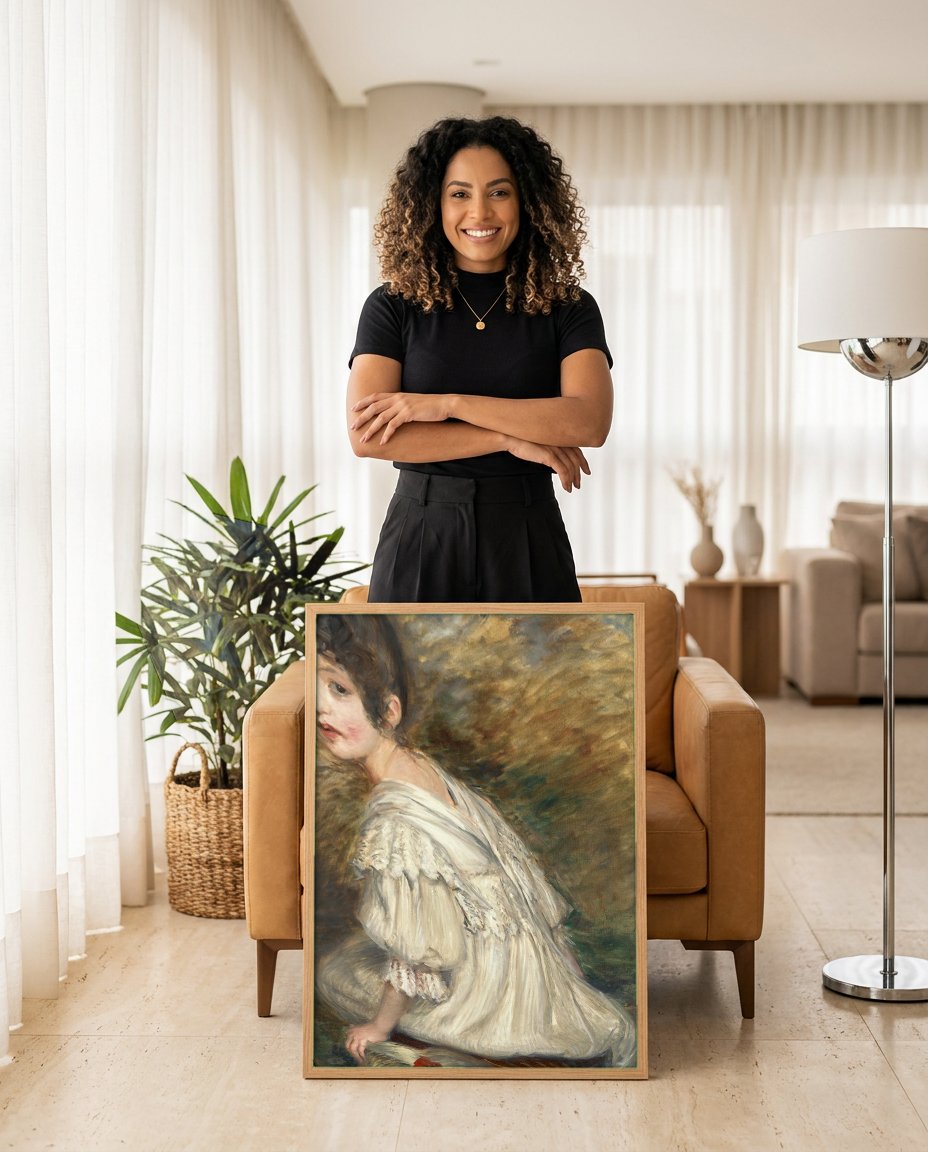 Quadro Decorativo A Jovem de Branco – Jacques Émile Blanche com modelo em ambiente